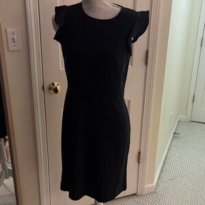 LOFT Navy Pinstripe Mini Dress with Ruffle Sleeves